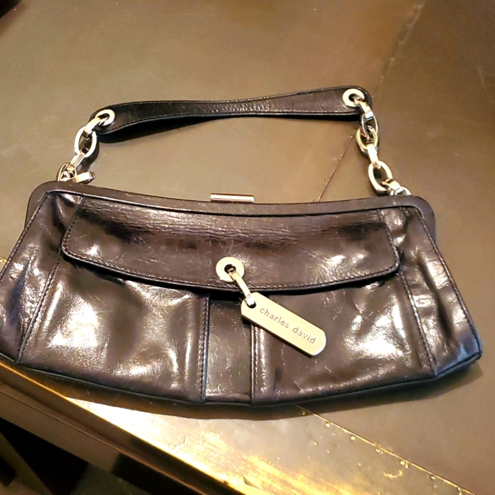 Charles David black clutch Carried ONCE.